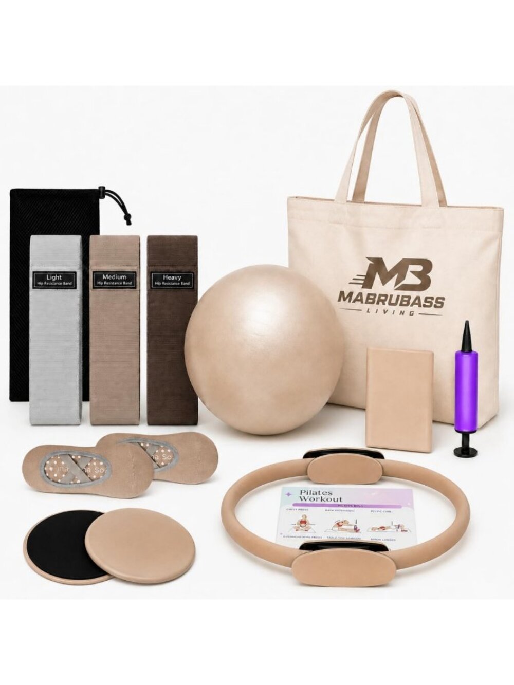 Complete Pilates Kit for Home Workouts – Resistance Bands, Ring, Ball & Discs